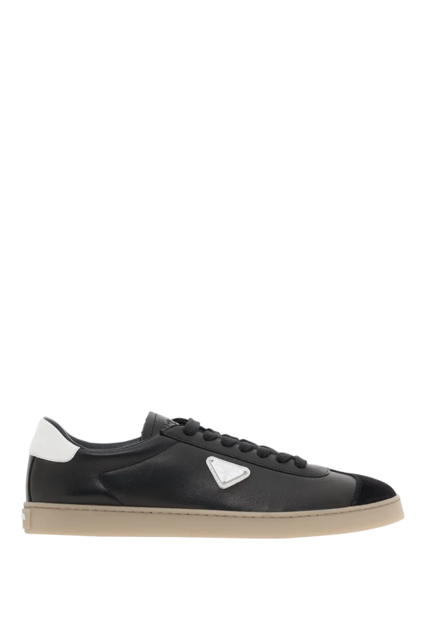 Кожаные кроссовки с замшевыми деталями черные - фото 1