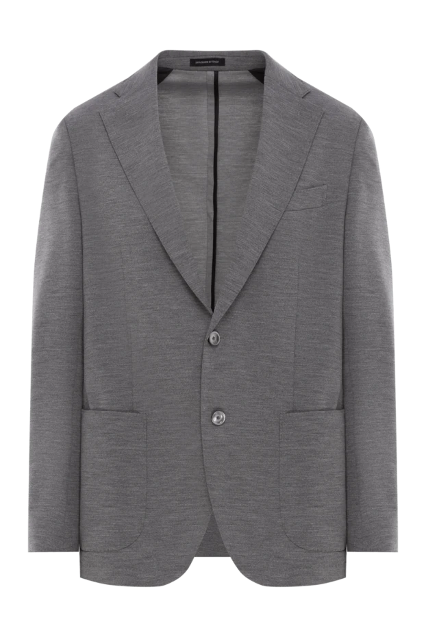 Однобортный серый пиджак из смесовой шерсти на двух пуговицах - фото 1