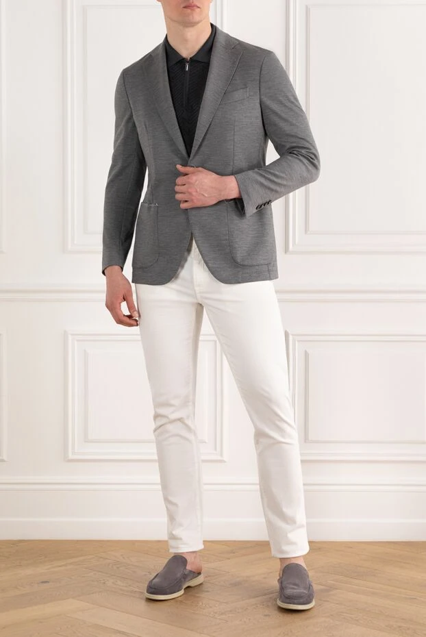 Однобортный серый пиджак из смесовой шерсти на двух пуговицах - фото 2