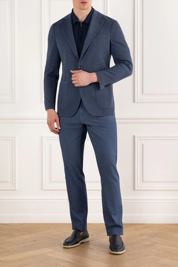 Көк түсті ерлерге арналған жүнді және мақтадан жасалған бір кеудеше - фото 2