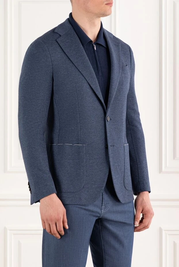 Sartoria Latorre blue men's single-breasted wool and cotton jacket 187409 - photo 3