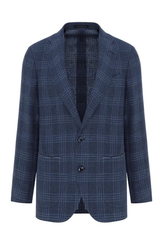Men's blue checkered linen and wool jacket - photo 1