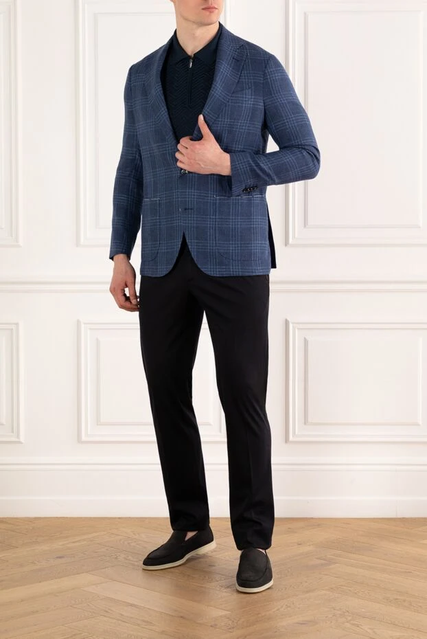 Sartoria Latorre men's blue checkered linen and wool jacket 187414 - photo 2