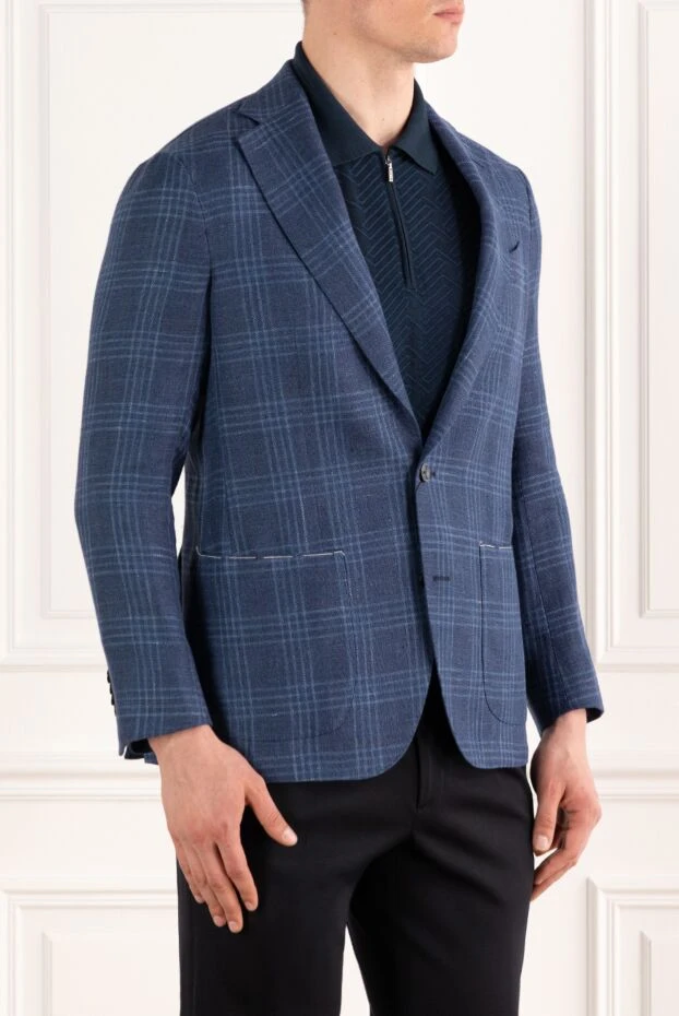 Sartoria Latorre men's blue checkered linen and wool jacket 187414 - photo 3