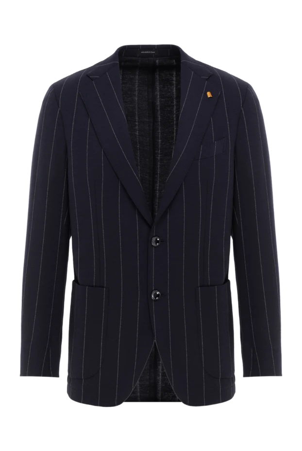 Темно-синий пиджак однобортный мужской в полоску - фото 1