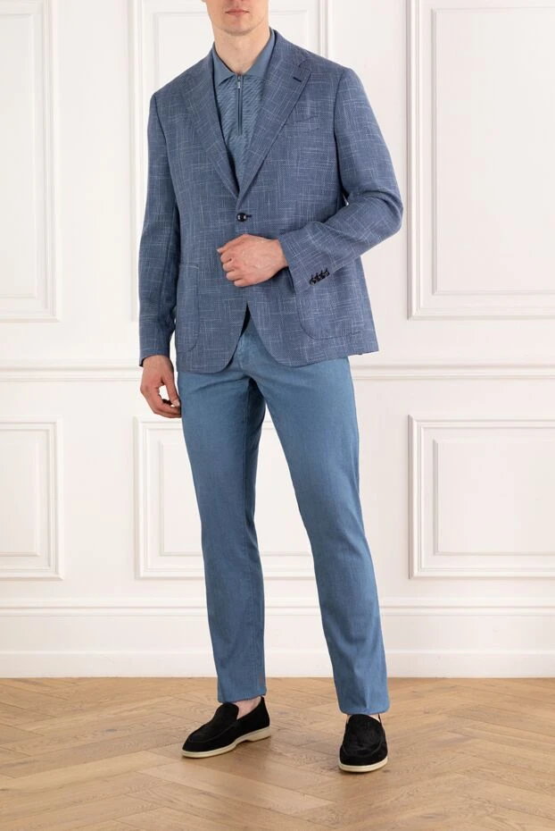 Sartoria Latorre жүннен, мақтадан және зығырдан тігілген көк түсті ерлерге арналған күрте, бір төсті 187417 - фото 2