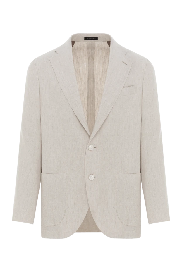 Single-breasted light beige linen and cotton jacket - photo 1