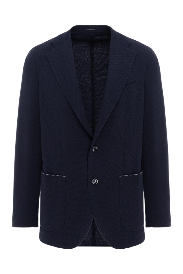 Мужской синий пиджак из льна и хлопка с накладными карманами
- фото 1