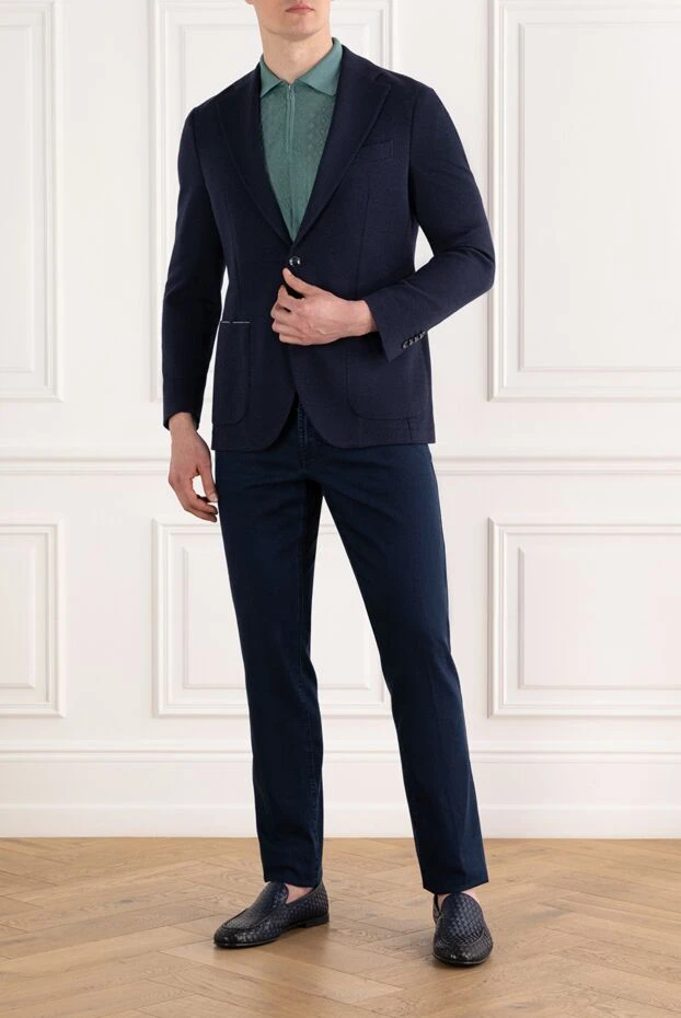 Мужской синий пиджак из льна и хлопка с накладными карманами
- фото 2