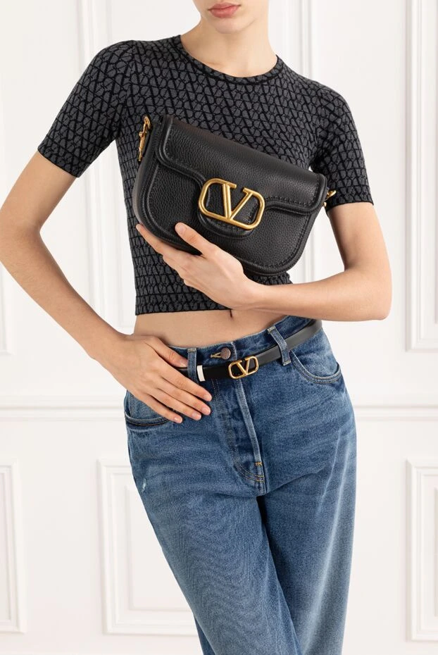 Valentino сумка alltime из зернистой телячьей кожи с логотипом черная 187440 - фото 3