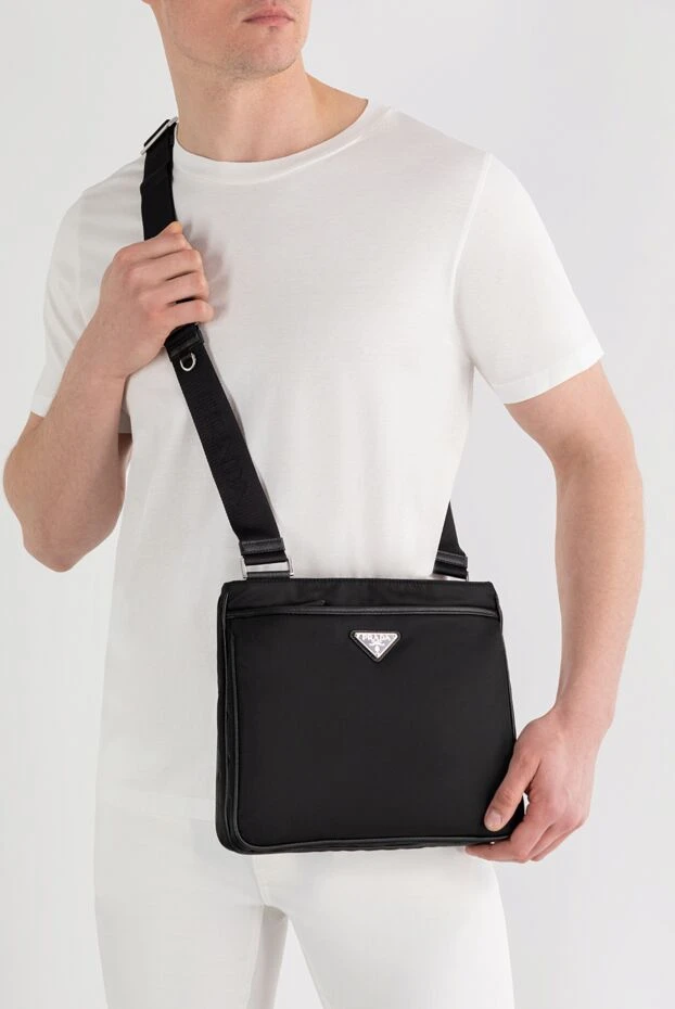 Prada мужская текстильная сумка через плечо черная 187458 - фото 2