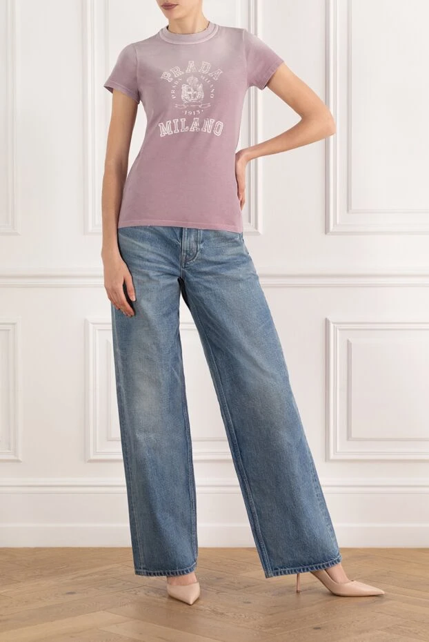 Prada розовая женская футболка с логотипом из хлопка 187461 - фото 2