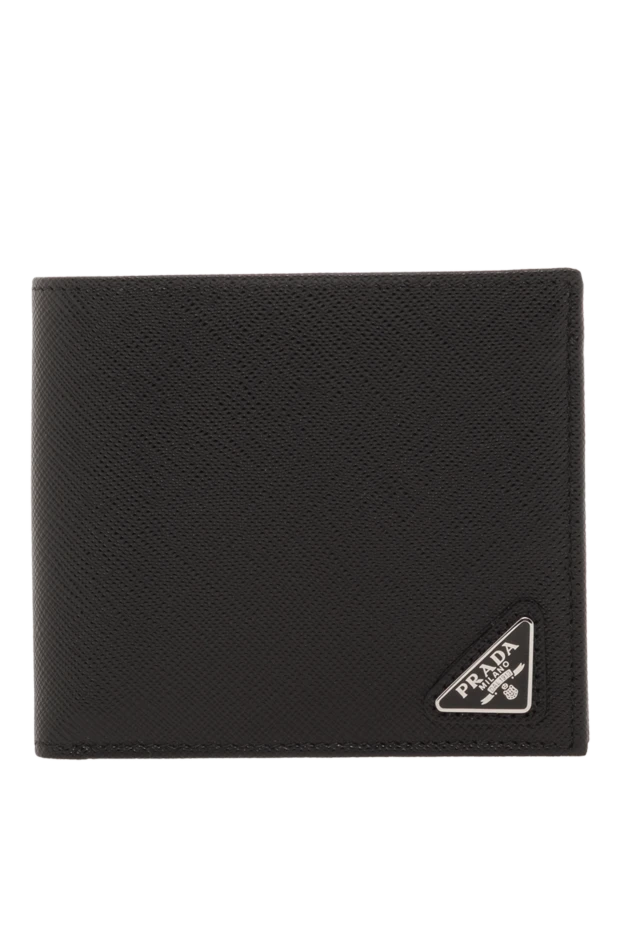 Коротки складной кошелек из сафьяновой кожи черный мужской - фото 1