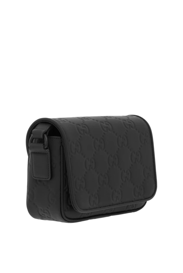Gucci мини-сумка-мессенджер из черной кожи gg с резиновым эффектом 187465 - фото 3