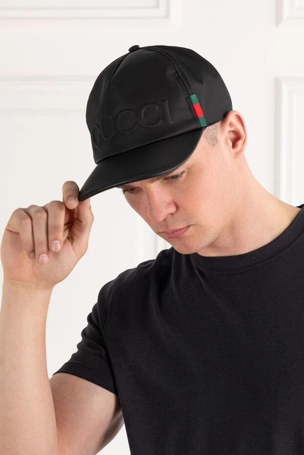 Gucci gucci логотипі бар нейлон бейсбол қалпақшасы қара ерлерге арналған 187469 - фото 2