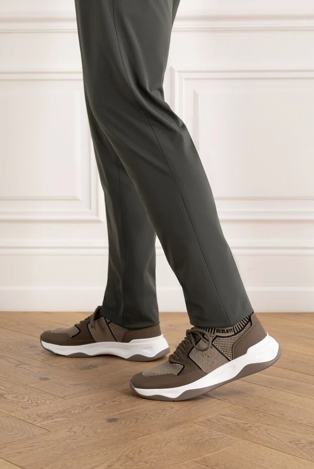 Berluti кроссовки shadow из трикотажа и телячьей кожи с резиновым покрытием бежевые 187499 - фото 3