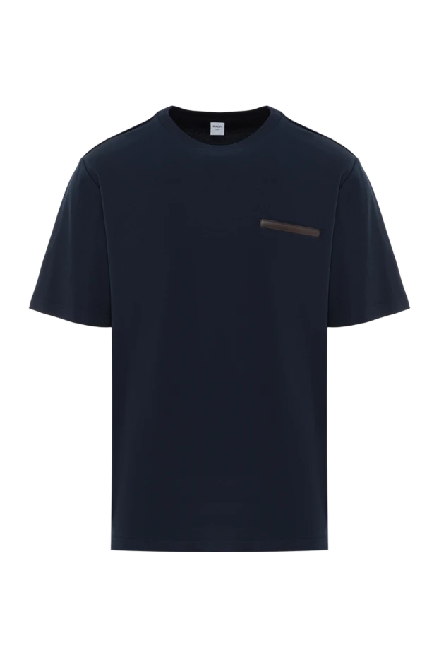 Men's black T-shirt with pocket with leather trim - photo 1