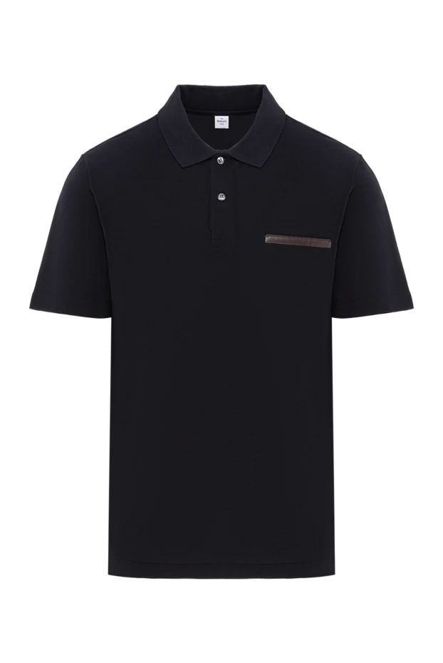 Хлопковое синее поло с контрастной кожаной планкой
- фото 1