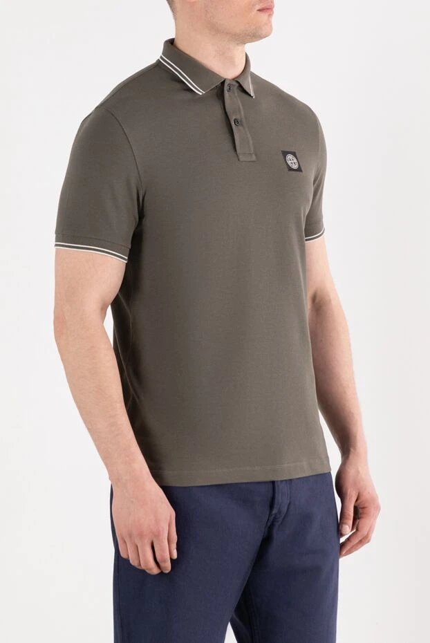 Stone Island зеленое поло с логотипом и белой окантовкой из хлопка 187514 - фото 3