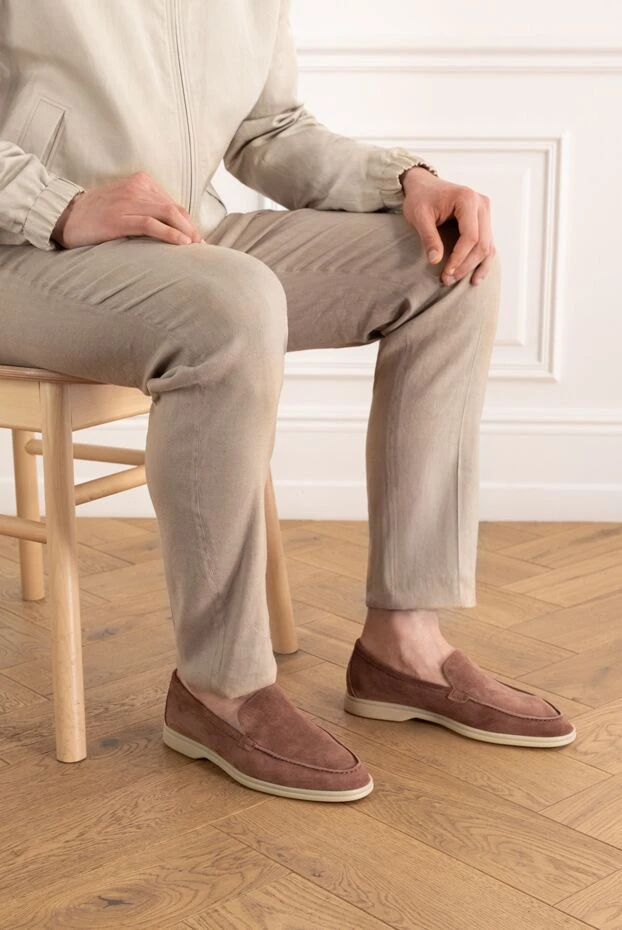 Cesare di Napoli замшевые мужские лоферы casimiro коричневые на белой подошве 187515 - фото 2