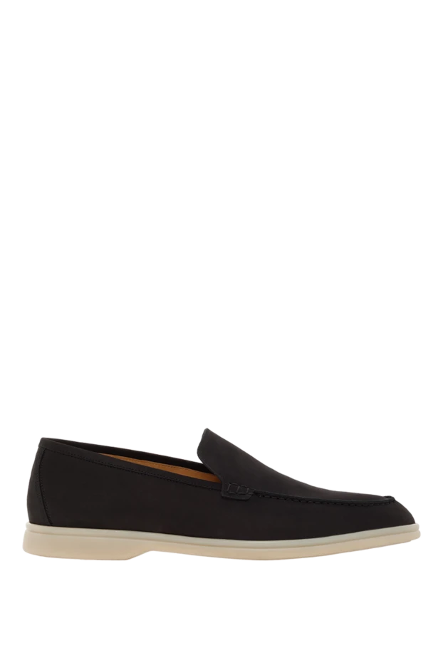 Нубуковые мужские лоферы Casimiro черные на белой подошве - фото 1