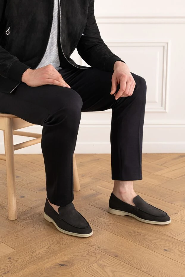 Cesare di Napoli нубуковые мужские лоферы casimiro черные на белой подошве 187518 - фото 2