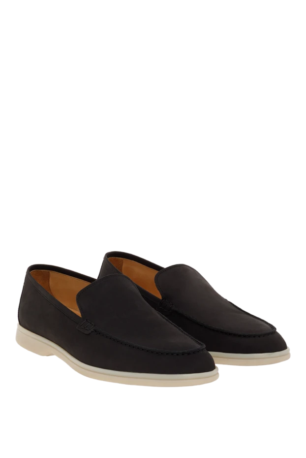 Cesare di Napoli нубуковые мужские лоферы casimiro черные на белой подошве 187518 - фото 3