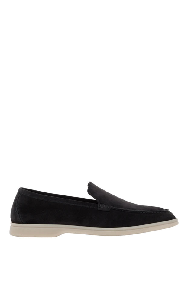 Замшевые мужские лоферы Casimiro синие на белой подошве - фото 1