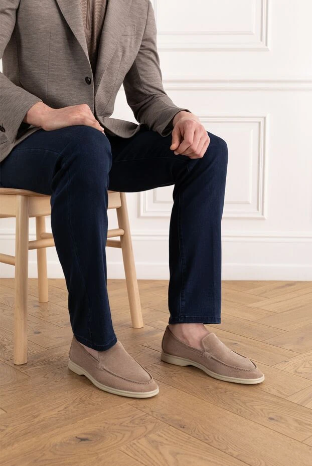 Cesare di Napoli замшевые мужские лоферы casimiro бежевые на белой подошве 187521 - фото 3