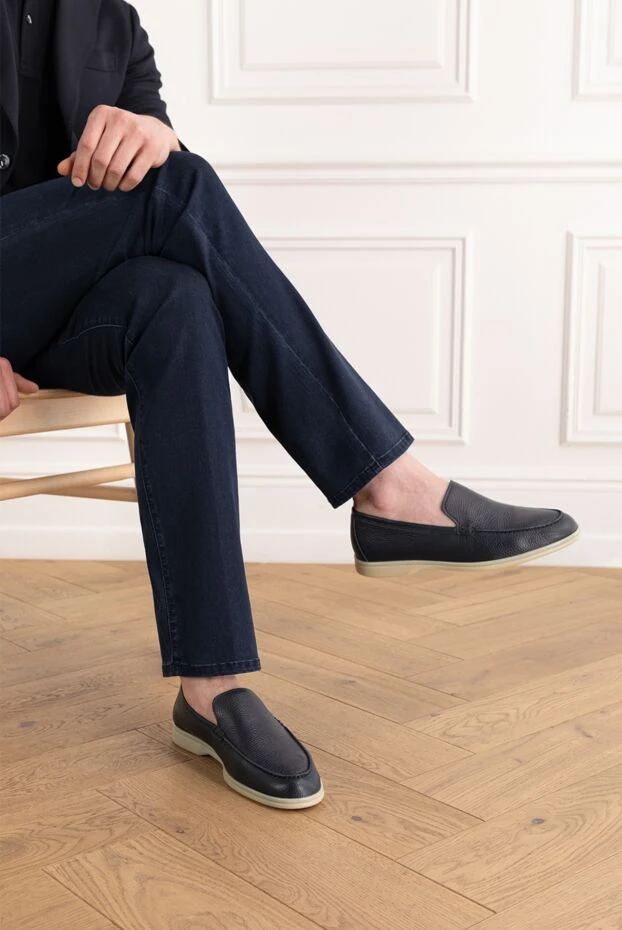 Ерлерге арналған көк былғарыдан жасалған лоферлер - фото 2