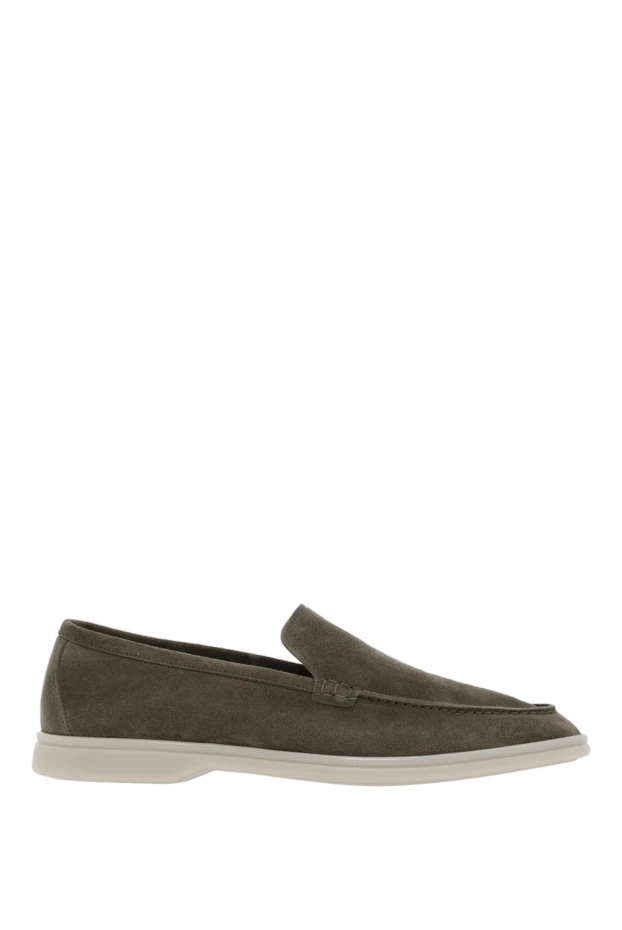 Men's branded green leather loafers - photo 1