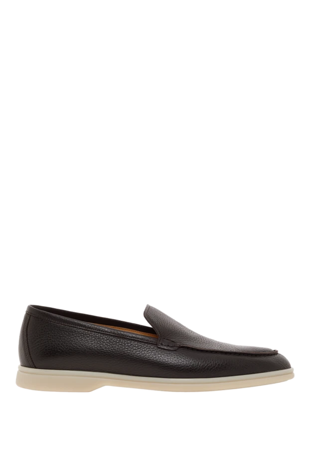 Лоферы коричневые итальянские мужские из зернистой кожи - фото 1