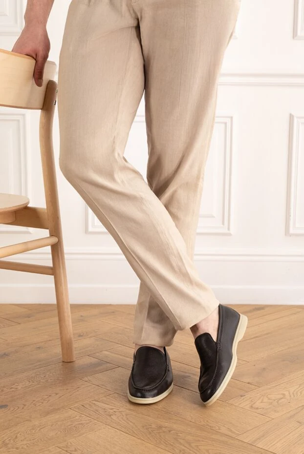 Cesare di Napoli лоферы коричневые итальянские мужские из зернистой кожи 187524 - фото 2