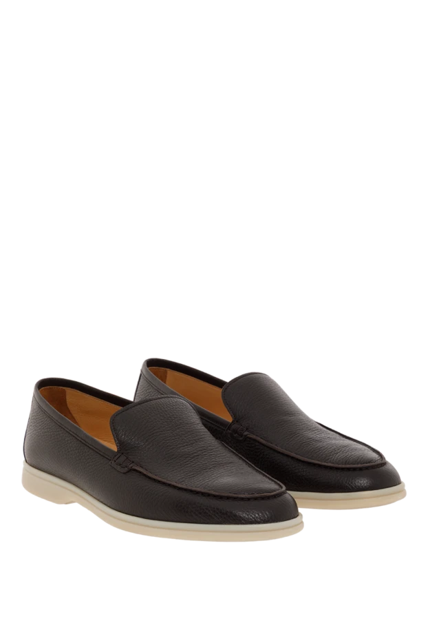 Cesare di Napoli лоферы коричневые итальянские мужские из зернистой кожи 187524 - фото 3