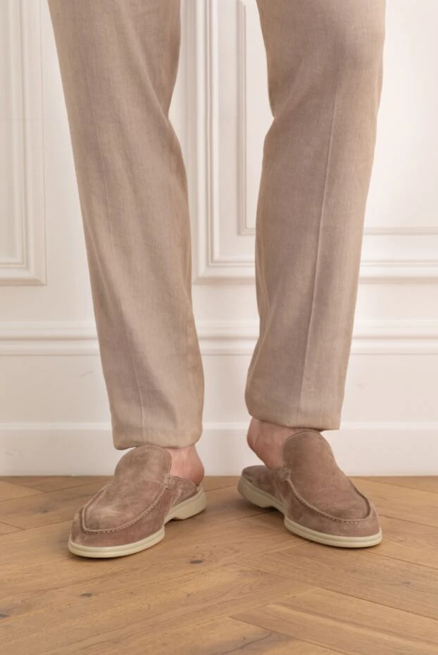 Cesare di Napoli beige suede slides with white sole 187529 - photo 3