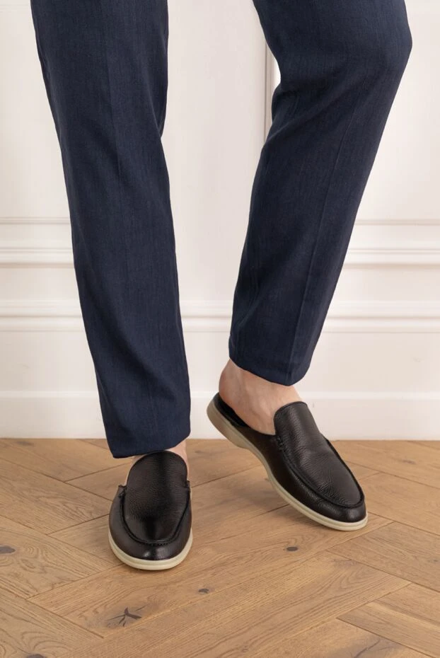 Cesare di Napoli men's leather mules black 187532 - photo 3