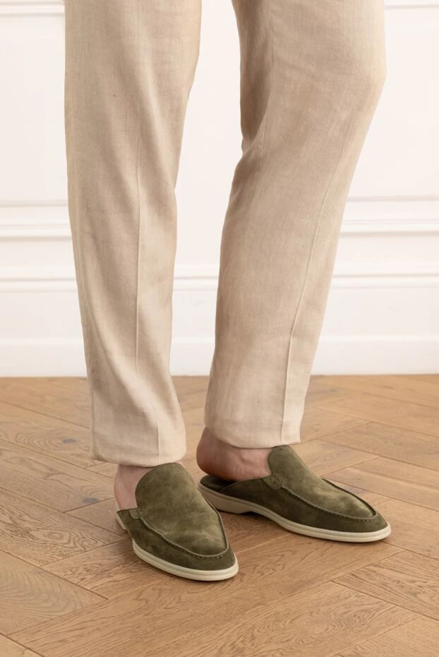 Cesare di Napoli green suede flip flops with white soles 187535 - photo 3