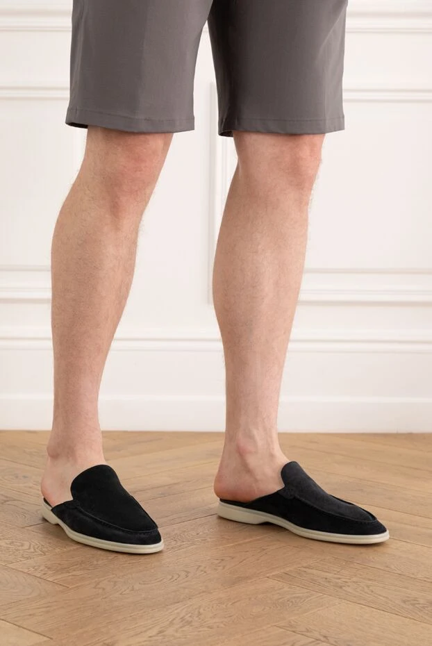 Dark blue suede slides with white sole - photo 2