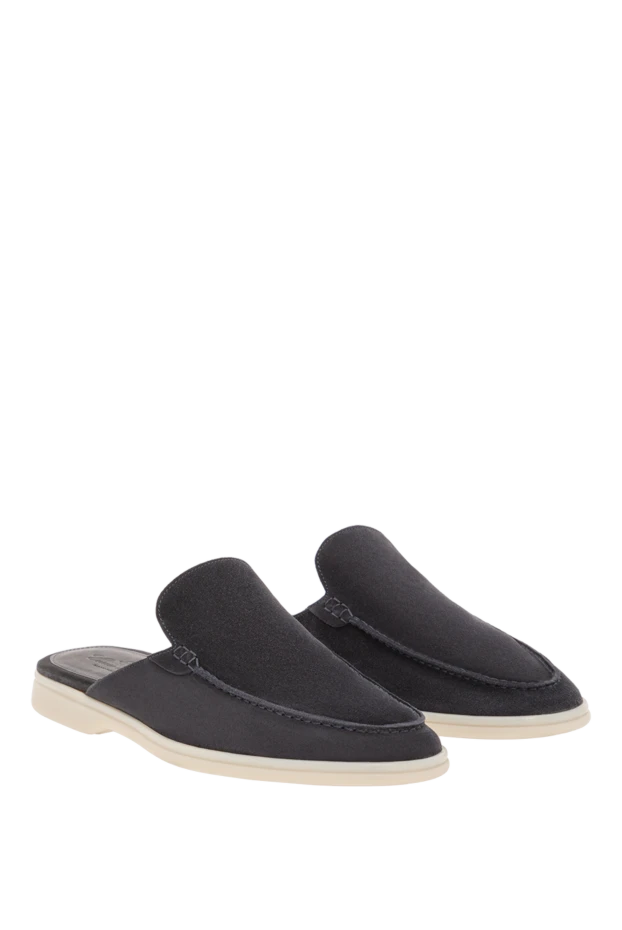 Cesare di Napoli dark blue suede slides with white sole 187536 - photo 3