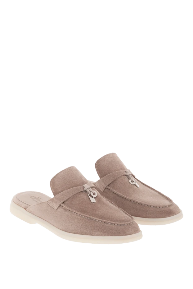 Fleur de Paris замшевые мюли бежевого цвета женские 187541 - фото 3