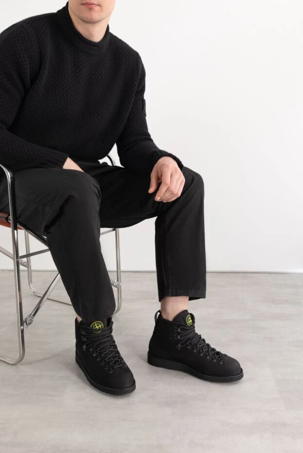 Stone Island кожаные ботинки с нашивкой с логотипом черные мужские 187551 - фото 3