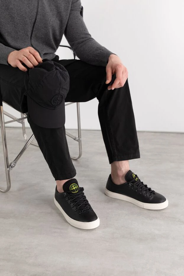 Stone Island кожаные черные сникеры с логотипом мужские 187552 - фото 3