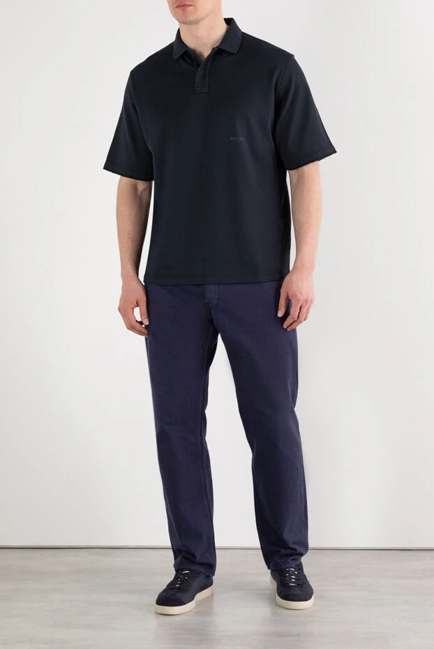 Stone Island синее поло мужское из хлопка со скрытой застежкой 187553 - фото 2