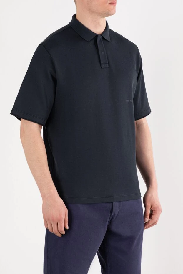 Stone Island синее поло мужское из хлопка со скрытой застежкой 187553 - фото 3