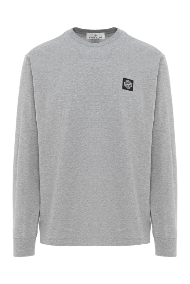 Серый свитшот с круглым вырезом из хлопка и фирменной нашивкой - фото 1