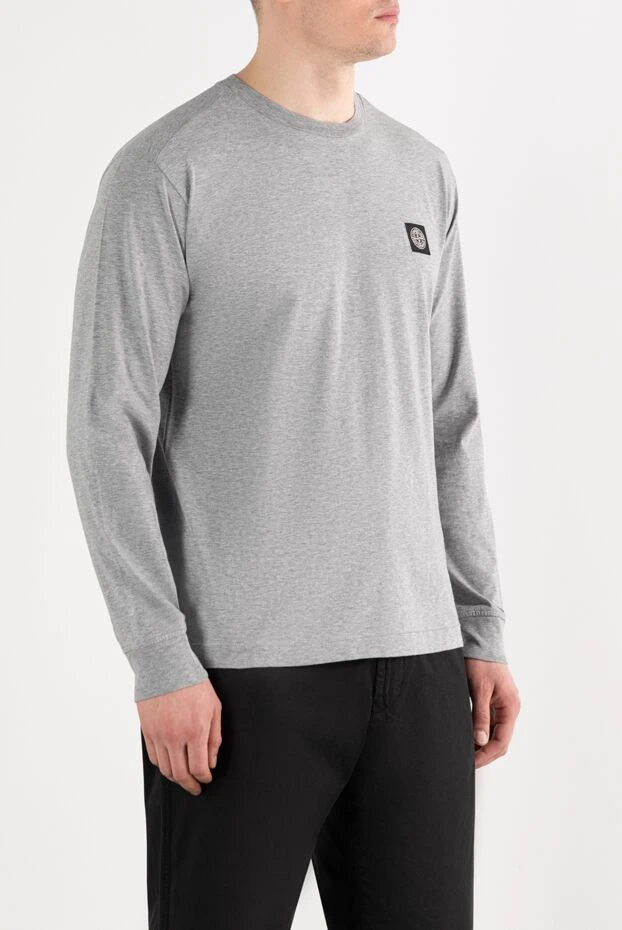 Stone Island серый свитшот с круглым вырезом из хлопка и фирменной нашивкой 187555 - фото 3
