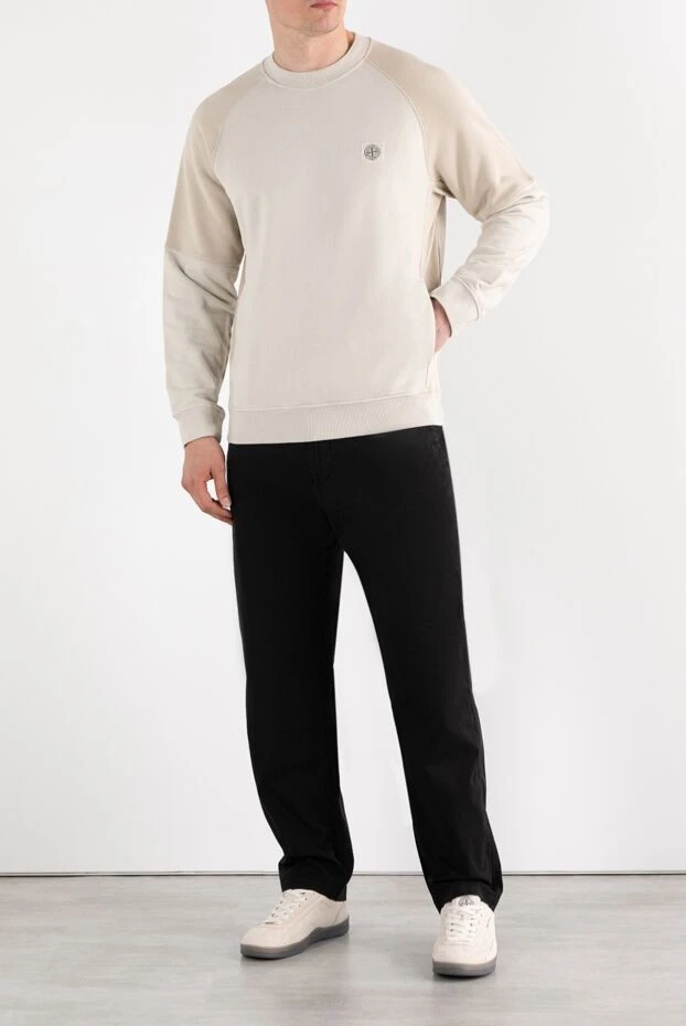 Stone Island бежевый свитшот из хлопка с рукавами реглан и логотипом 187556 - фото 2