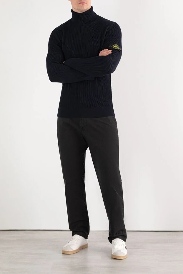 Stone Island трикотажный свитер с отворотом в рубчик синий мужской 187558 - фото 2