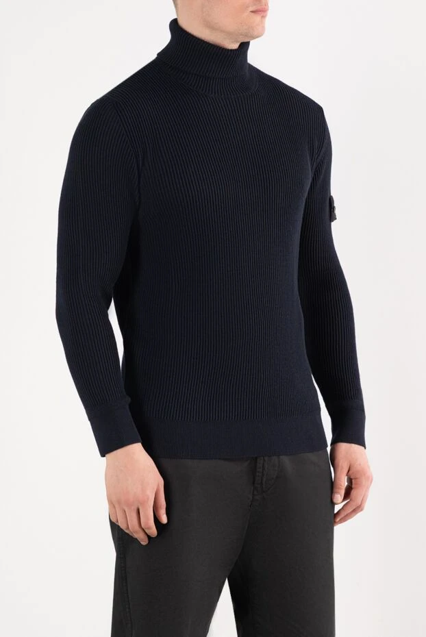 Stone Island трикотажный свитер с отворотом в рубчик синий мужской 187558 - фото 3