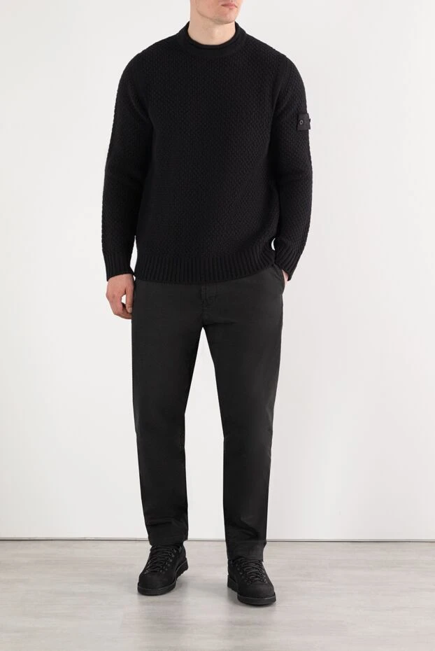 Stone Island свитер с круглым вырезом и резинкой из шерсти черный 187559 - фото 2